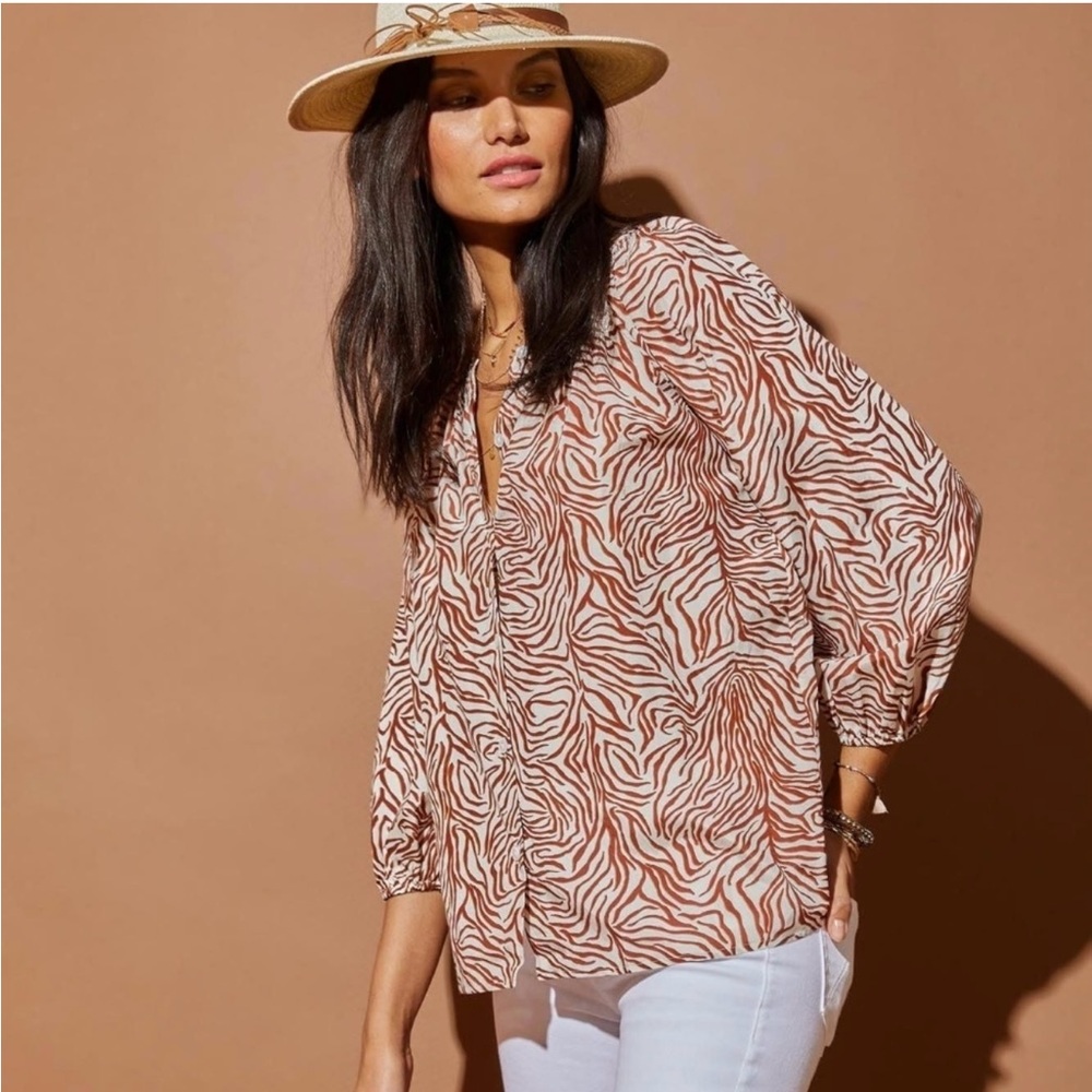 Tucker Zebra Print Blouse in Brown and White